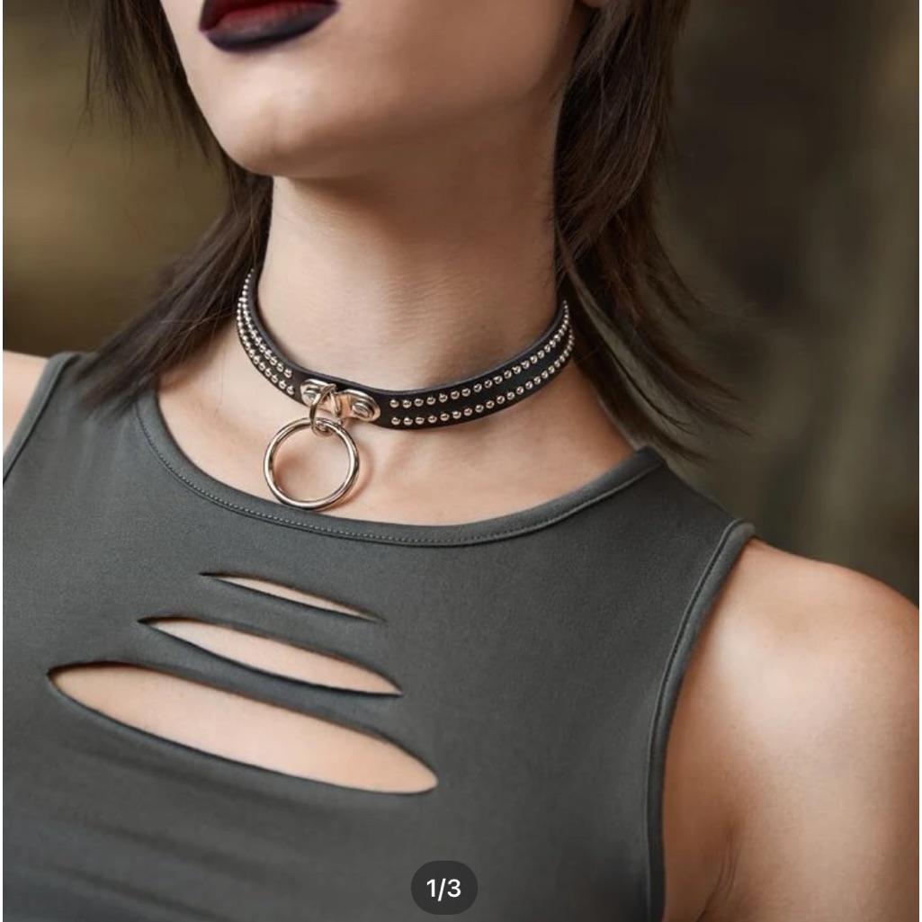 Street Life Ring Charm Studded Choker Collar